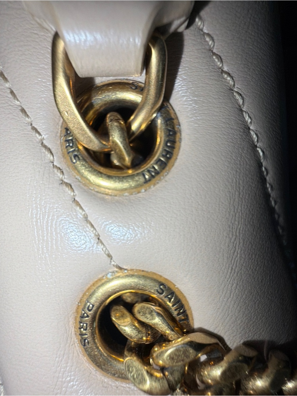 Yves Saint Laurent Cream Quilted Chevron Shoulder Bag with Gold YSL Hardware - Picture 7 of 11